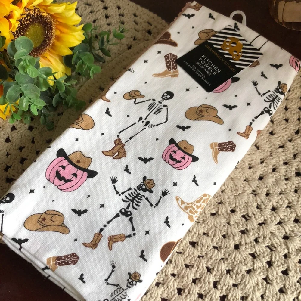 Grammercy Studio Halloween PINK Western Skeleton Kitchen Towels
